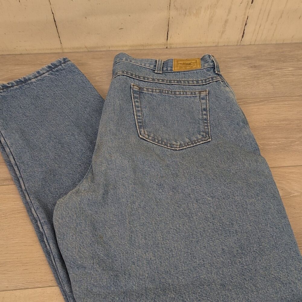 LL Bean Men's Flannel Lined Plaid Denim Blue Jeans Regular Fit Size 38x33 Issues